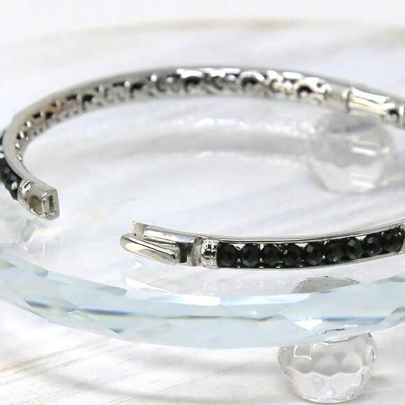 Thai Black Spinel ✦ Mystic Bangle Bracelet ✦ Platinum Bond 8" 18.65ctw NWT - Picture 2 of 11